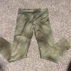 Nike Olive Green Leggings with Silver Dot Accents